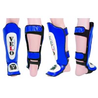 Защита для голени и стопы кожаная Муай Тай, ММА, Кикбоксинг VELO ULI-7021-B