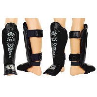 Защита для голени и стопы кожаная Муай Тай, ММА, Кикбоксинг VELO ULI-7023-B