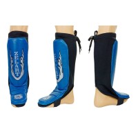 Защита для голени и стопы кожаная Муай Тай, ММА, Кикбоксинг ZEL ZB-7024-B(L)